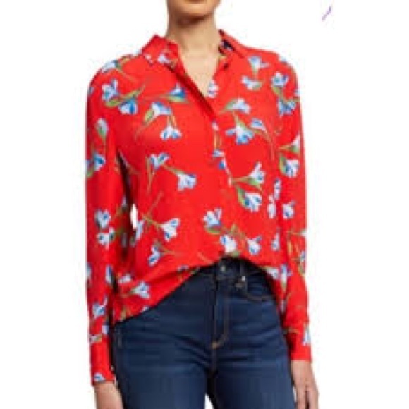 rag & bone Tops - Rag and Bone - Red Floral Button-Up Blouse - S